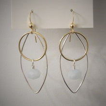 Load image into Gallery viewer, 2" Earrings Gold filled hoop Sterling Silver marquise with an aquamarine bead