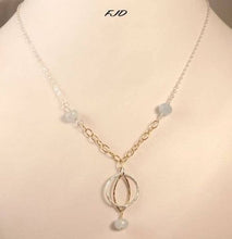 Load image into Gallery viewer, 18" Sterling Silver & Gold filled Necklace  Gold filled circle & Sterling silver marquise pendant with aquamarine beads