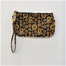 Load image into Gallery viewer, Clutch 5" x 8-1/4" with matching zipper tag and wrist handle. 4 prints available Black Snakeskin, Brown Snakeskin, Leopard and Black with Yellow flowers.