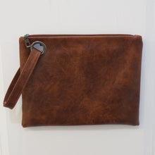 Load image into Gallery viewer, Grand Clutch Brown 9-1/2" x 12" Zipper closure Matching wrist strap 3 Interior pockets