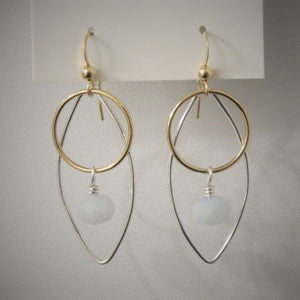 2" Earrings Gold filled hoop Sterling Silver marquise with an aquamarine bead