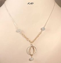 Load image into Gallery viewer, 18&quot; Sterling Silver &amp; Gold filled Necklace  Gold filled circle &amp; Sterling silver marquise pendant with aquamarine beads 
