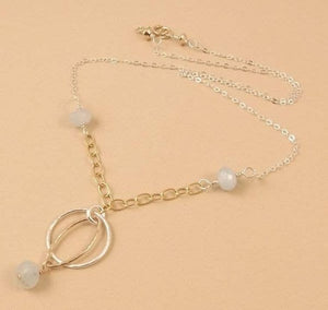 18" Sterling Silver & Gold filled Necklace  Gold filled circle & Sterling silver marquise pendant with aquamarine beads 
