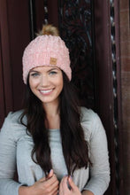 Load image into Gallery viewer, Our Pink Chenille Beanie is sweet &amp; sophisticated! This knit beanie with faux fur pom is fleece lined &amp; is very soft &amp; cozy. You&#39;ll feel like the princess you are in it!
