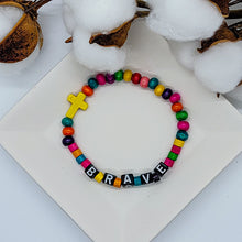 Load image into Gallery viewer, We all know someone who is BRAVE! Someone who is fighting a battle of some type. Someone who is inspiring us with their bravery. Colorful &amp; full of spirit this bracelet is for them. Let that person know how you see them...BRAVE!
