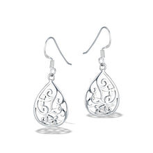 Load image into Gallery viewer, Sterling Silver Teardrop Filigree Earrings. Fishhook backing. 1.5&quot; x .55&quot;
