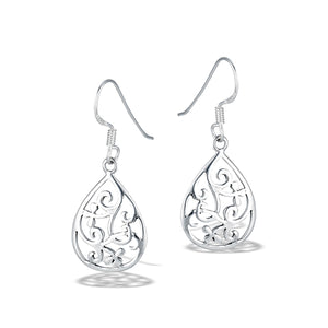 Sterling Silver Teardrop Filigree Earrings. Fishhook backing. 1.5" x .55"