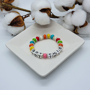 Challenges in life arise & sometimes we need to be reminded that we've Got This! This stretch bracelet is an uplifting piece of jewelry. The bright colors, the silver accents & the message just give you a peace & comfort. Whether you need to be reminded or you know someone who needs the boost, this bracelet gets the message across.