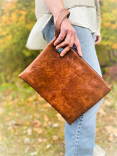 Load image into Gallery viewer, Grand Clutch Brown 9-1/2&quot; x 12&quot; Zipper closure Matching wrist strap 3 Interior pockets
