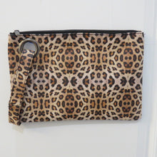 Load image into Gallery viewer, Grand Clutch 8-3/4&quot; x 12&quot; Zipper closure Matching wrist strap 3 interior pockets 2 prints Brown Snakeskin and Leopard
