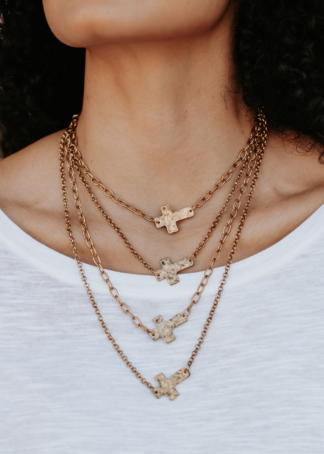 Layered Cross Pendant Necklace - Gold