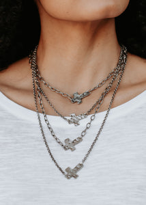 Layered Cross Pendant Necklace - Silver