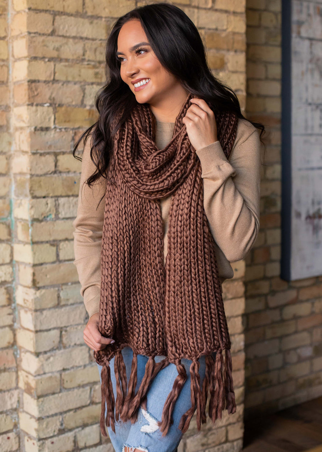 Brown Loom Woven Scarf