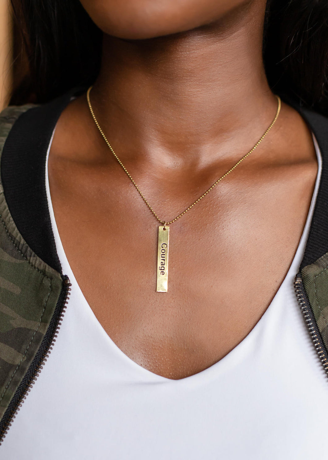 Message Tag Pendant Necklace - Courage in Gold